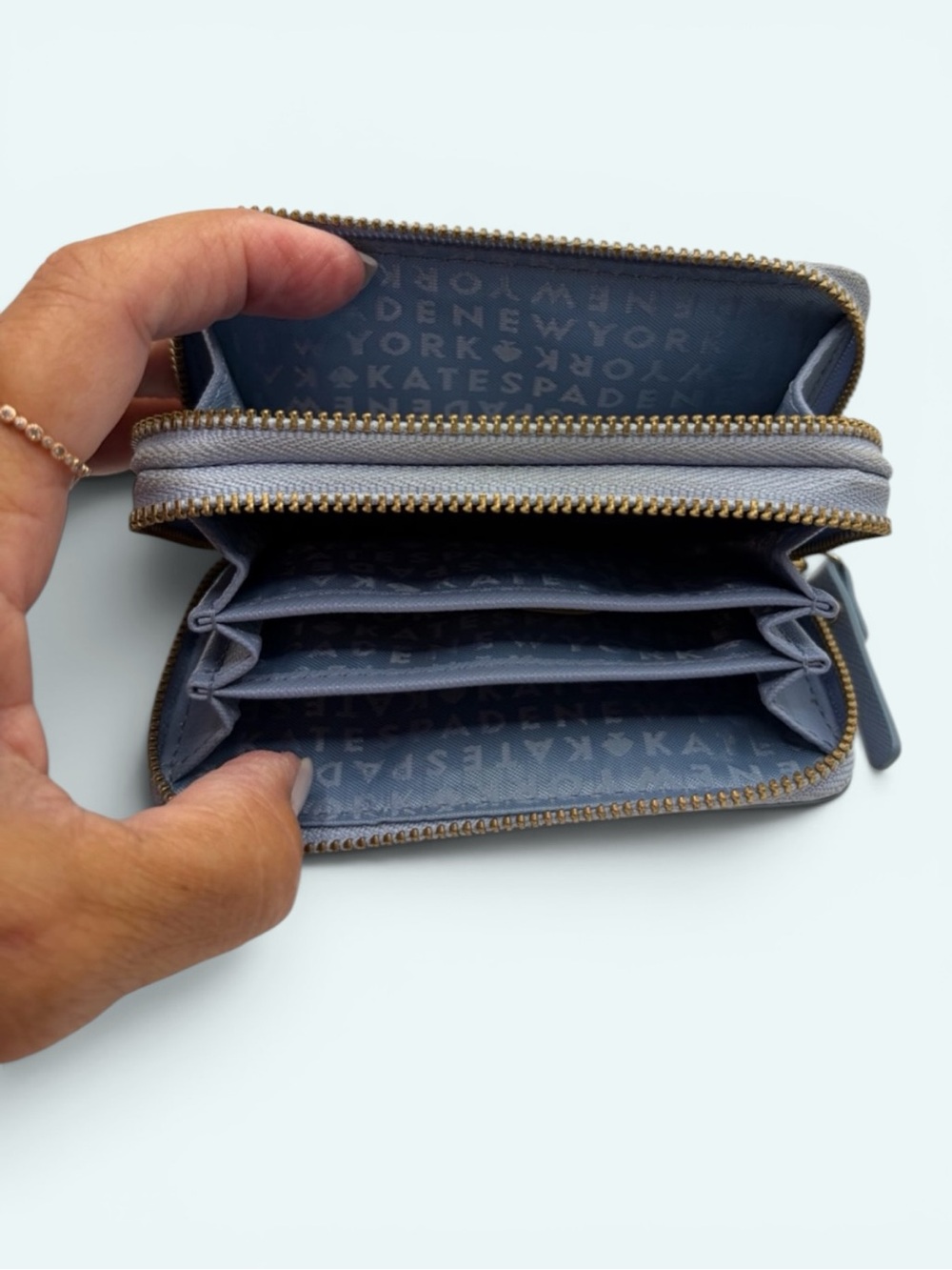 kate spade EUC slate blue zip-around card wallet - Picture 2 of 3